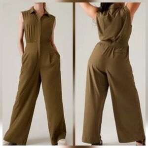 Athleta Brooklyn Heights Wide Leg Jumpsuit Acacia Olive Green 12 R